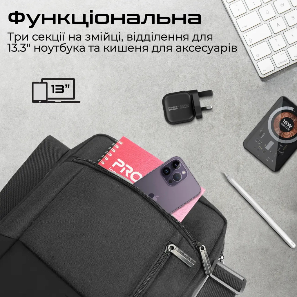 Сумка для ноутбука Promate 13.3" Satchel-HB black (satchel-hb.black) - зображення 2