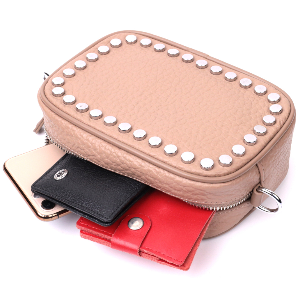 Сумка Vintage Жіноча шкіряна декорована металевими кнопками Бежева (22335) - зображення 7