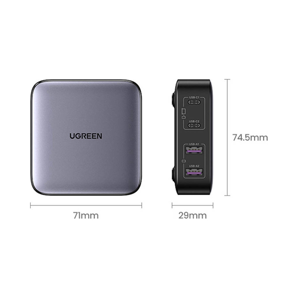 Зарядний пристрій Ugreen 4xUSB 65W (2хUSB-C+2xUSB-A) Gan CD327 (90747) - зображення 4