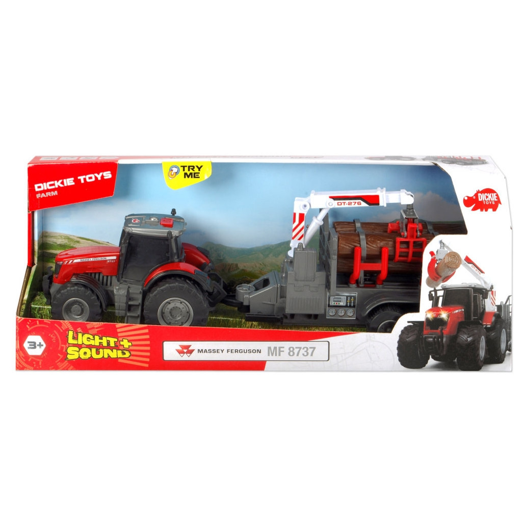Спецтехніка Dickie Toys Трактор Месі Фергюсон 8737 з причепом для дерев (3737003) - зображення 8