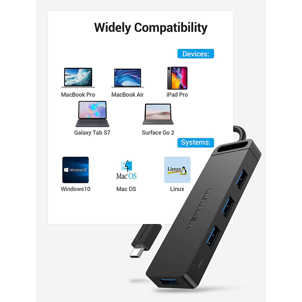 Концентратор Vention USB 3.1 Type-C to 4xUSB 3.0 active black (TGKBB) - зображення 6