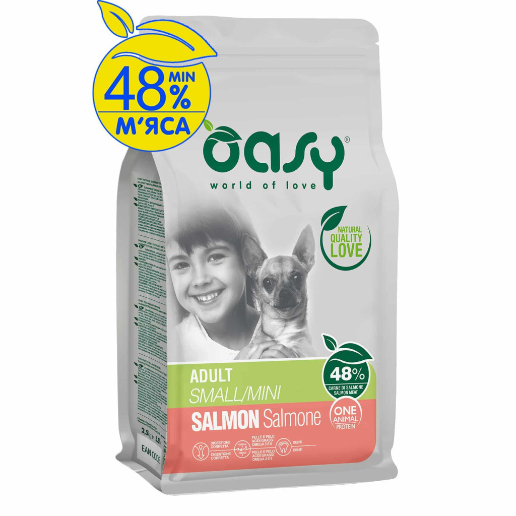 Сухий корм для собак OASY One Animal Protein ADULT Small/Mini з лососем 2.5 кг (8053017348513) - зображення 1