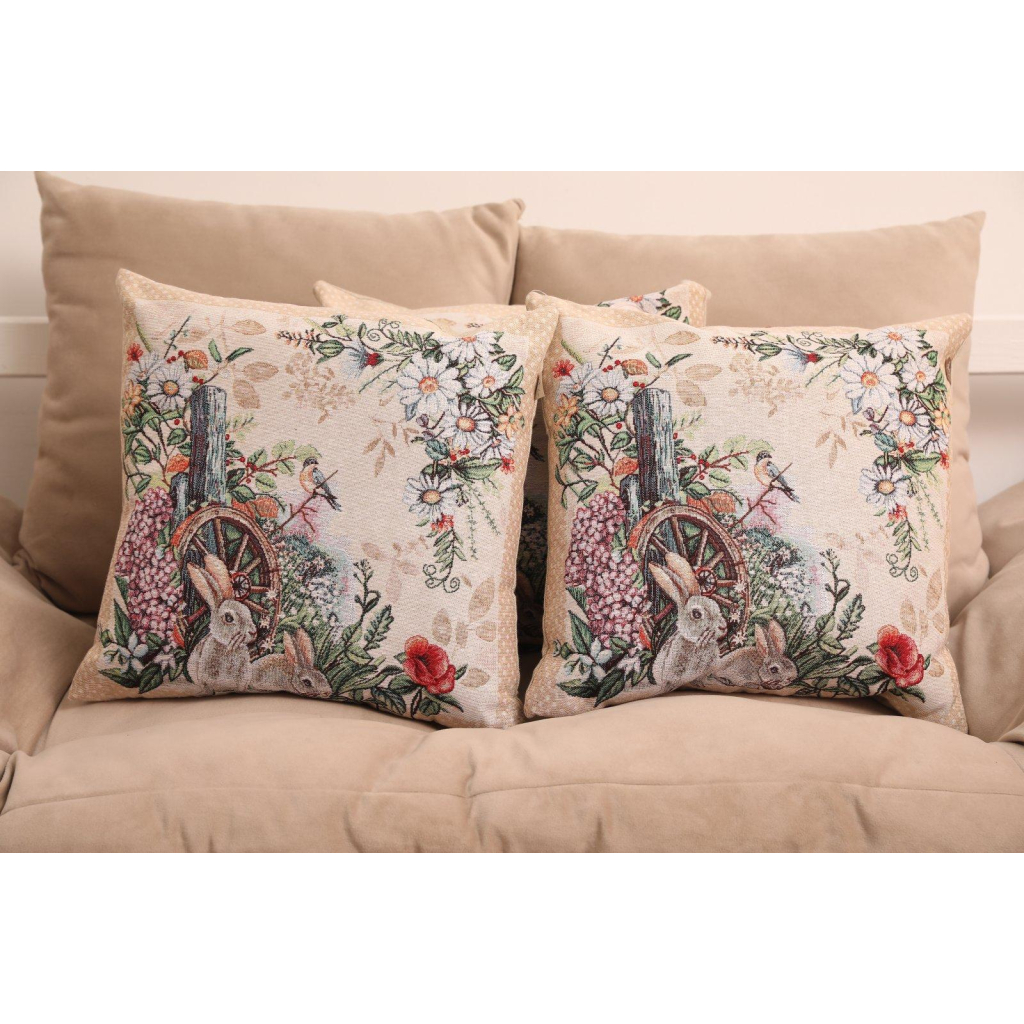 Подушка Прованс гобеленова декоративна Alicia колесо та кролики 45х45 см (021821) - зображення 2