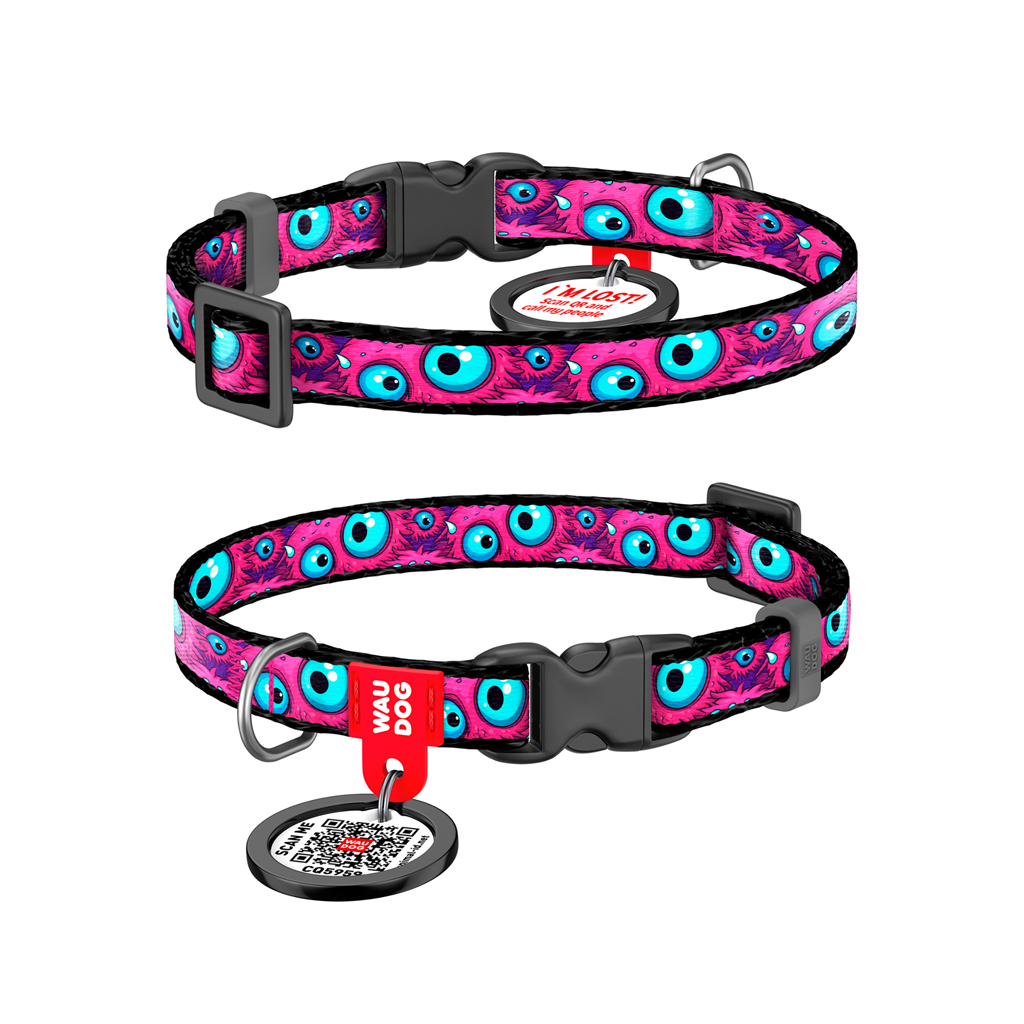 Нашийник для тварин WAUDOG Nylon з QR паспортом "Око монстра" для котів та дрібних порід собак, XS (278-4049) - зображення 1