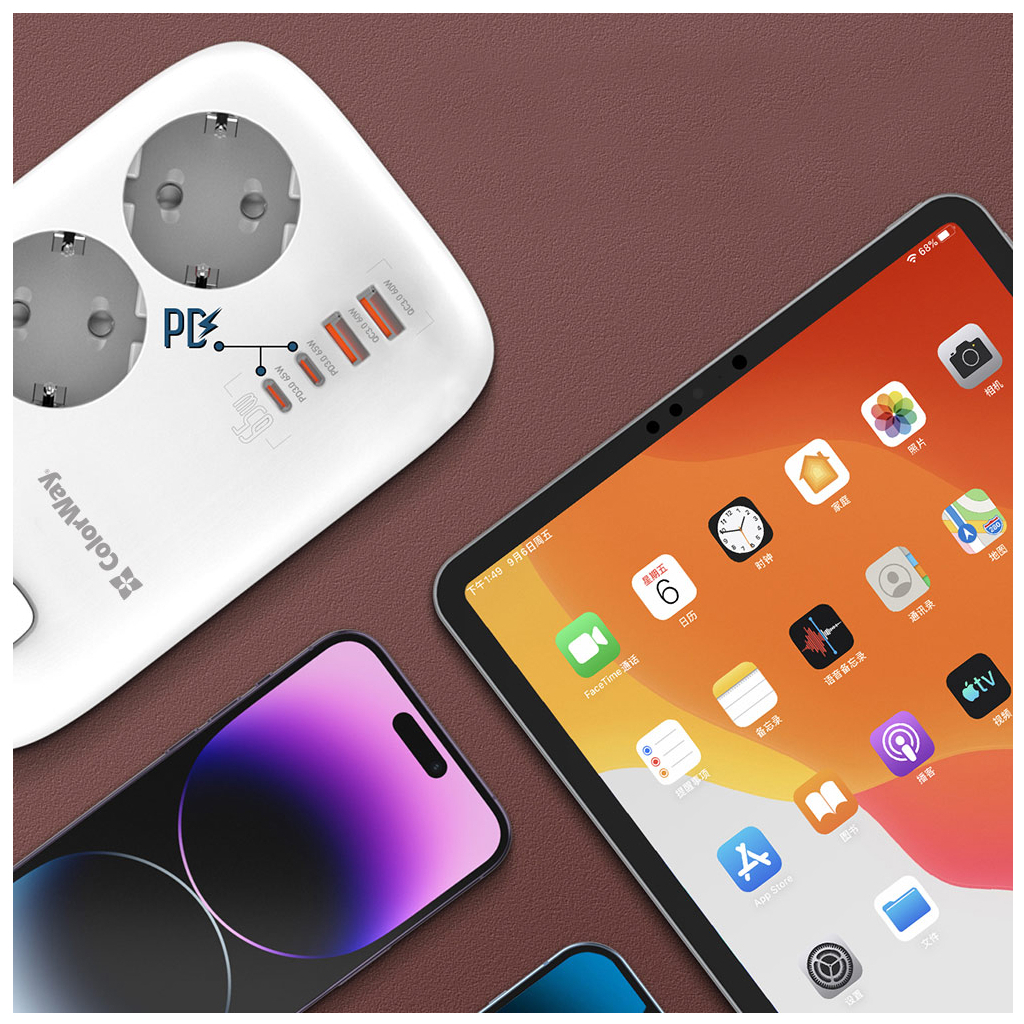 Мережевий фільтр живлення ColorWay CW-CHE34PDW 3 розетки/4USB (CW-CHE34PDW) - зображення 11