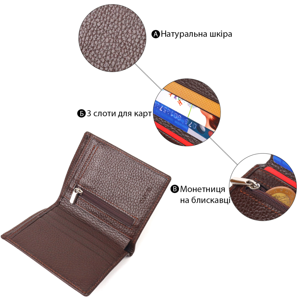 Гаманець Canpellini З натуральної шкіри Коричневе (21498) - зображення 4