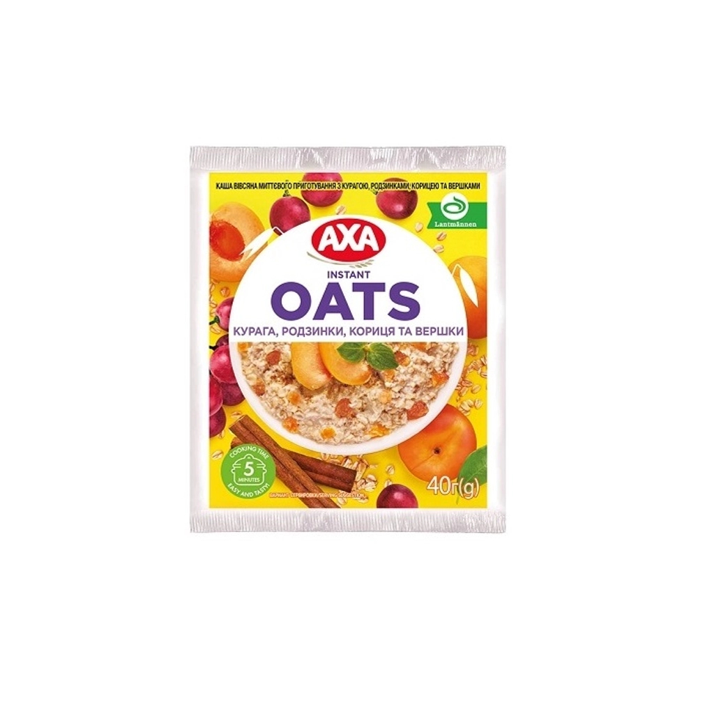 Їжа швидкого приготування АХА Каша Вівсяна з курагою, родзинками, корицею та вершками 40 г (4820237691071) - зображення 1