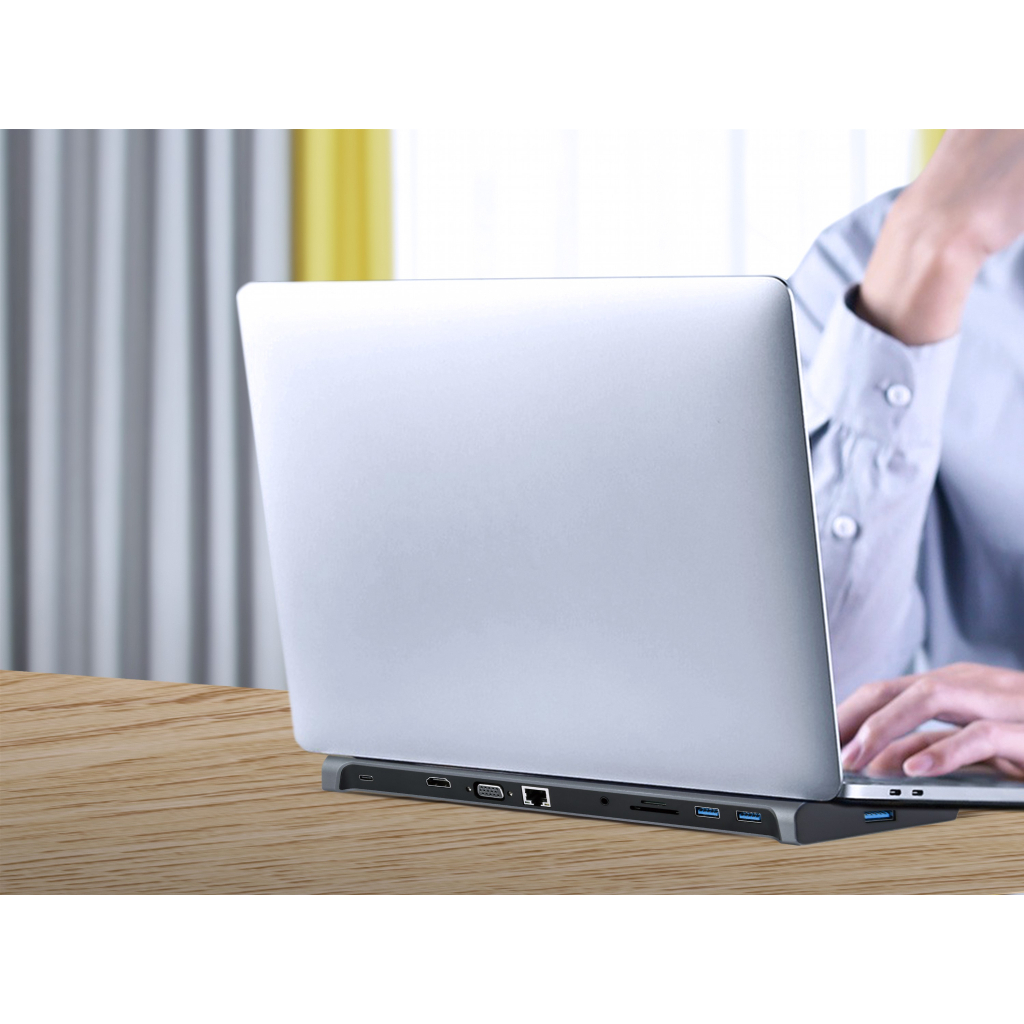 Концентратор Cablexpert USB-C 9-in-1 (USB-hub + HDMI/VGA/PD/CR/LAN/3.5mm) (A-CM-COMBO10-01) - зображення 2