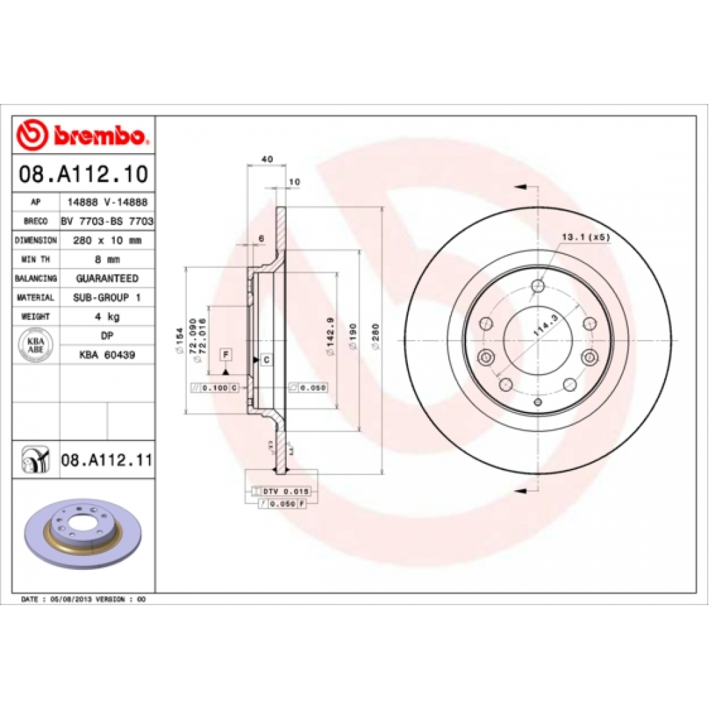 Гальмівний диск Brembo 08.A112.11 - зображення 1
