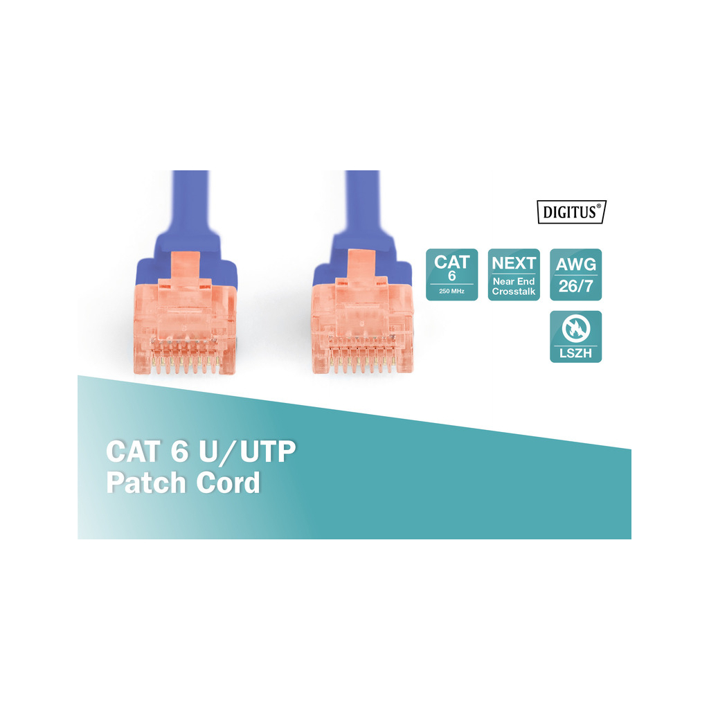 Патч-корд Digitus 10м, CAT 6 UTP, AWG 26/7, Cu, LSZH, blue (DK-1617-100/B) - зображення 2