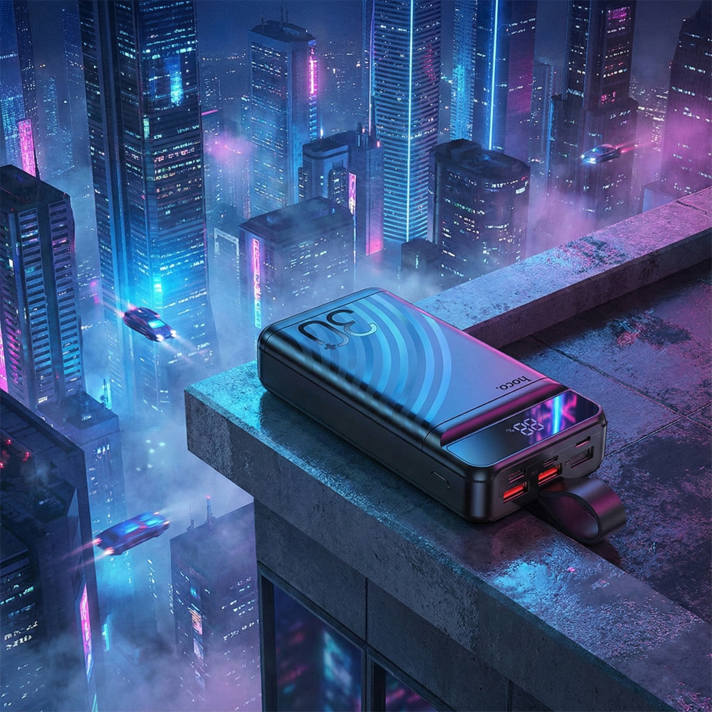 Батарея універсальна HOCO 30000mAh Element PD/20W, QC/22.5W, LED Lamp, Black (J123B / 714735) - зображення 6