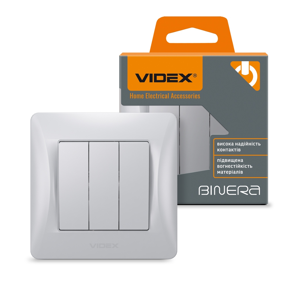 Вимикач Videx BINERA 3кл срібний шовк (VF-BNSW3-SS) - зображення 4