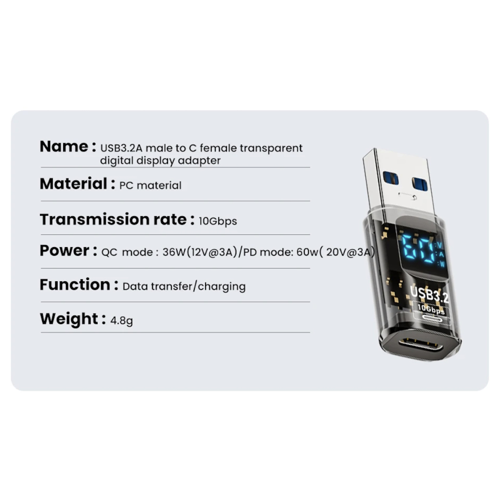 Перехідник USB 3.2 AM to USB-C F 10Gbps QC 36W PD60W with display XoKo (AC-230TCU) - зображення 3