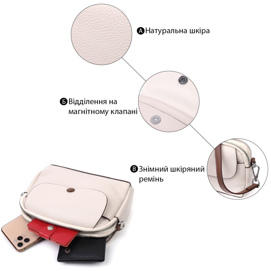 Сумка Vintage Маленька жіноча з натуральної шкіри Біла (22323) - зображення 4