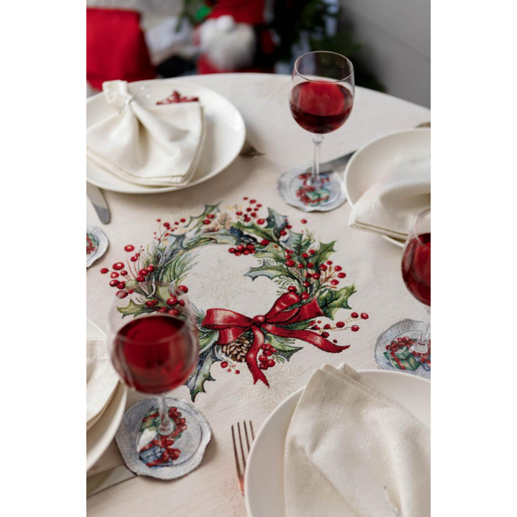 Скатертина Прованс гобеленова з велюром Снігова зима Dx180 см (037482) - зображення 8