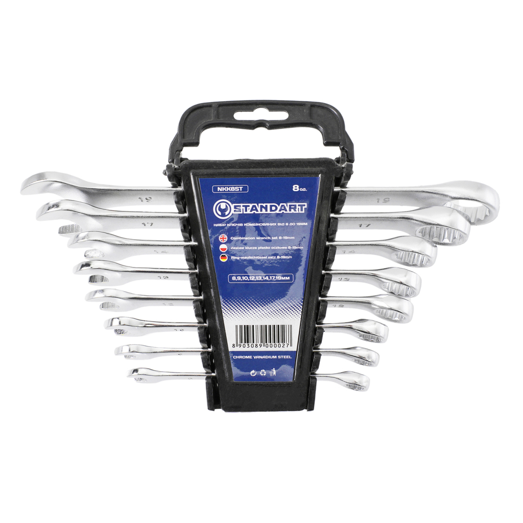 Ключ Стандарт ріжково-накидний 8 шт. 8-19 мм на холдері (NKK8ST) - зображення 1