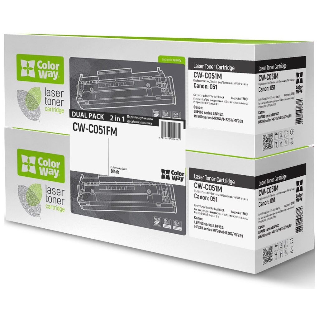 Картридж ColorWay CANON 051 LBP162/MF269/MF267/MF264 DUAL PACK 2x1,7K (CW-C051FM) - зображення 1
