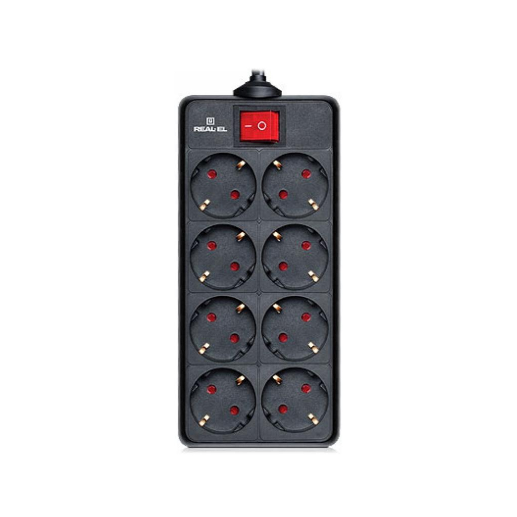 Мережевий фільтр живлення REAL-EL REAL-EL RS-8 PROTECT, 3m, black (EL122300022) - зображення 1