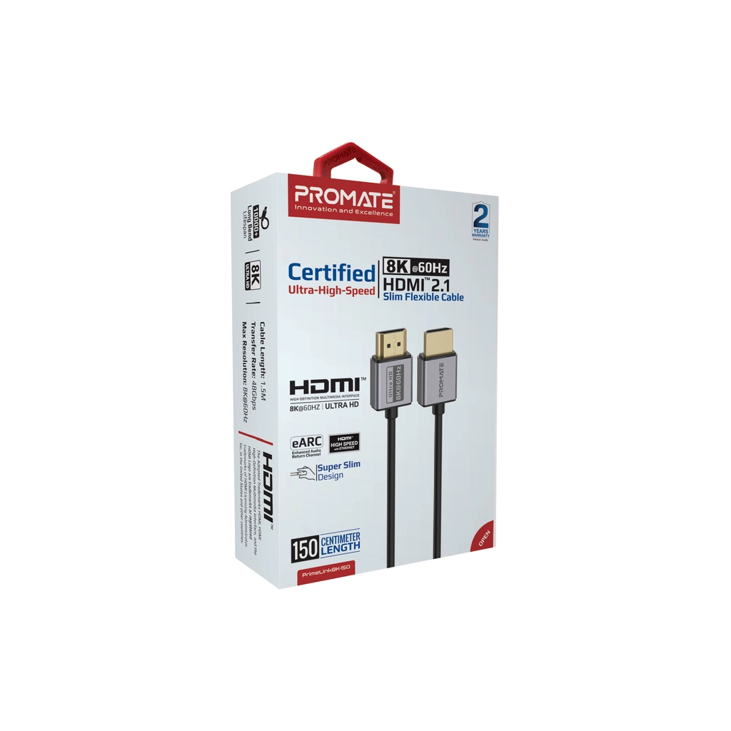 Кабель мультимедійний HDMI M to HDMI M 1.5m V2.1 grey Promate (primelink8k-150.grey) - изображение 2