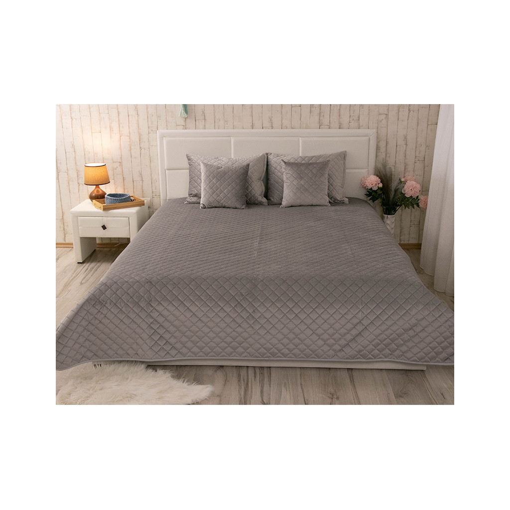 Покривало Руно двостороннє декоративне Velour Grey ромб 220х240 см (330.55_Grey ромб) - зображення 1