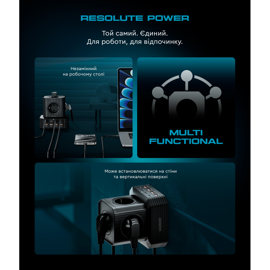 Зарядний пристрій Armorstandart ARP-544 Resolute Power USB-C 100W GaN 2m Black (ARM73177) - зображення 4