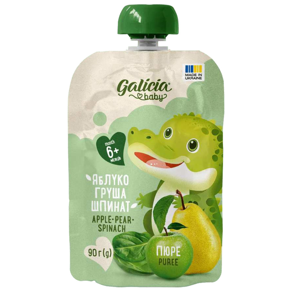Дитяче пюре Galicia Baby яблучно-грушево-шпинатне натуральне гомогенізоване 90 г (4820209564426) - изображение 1