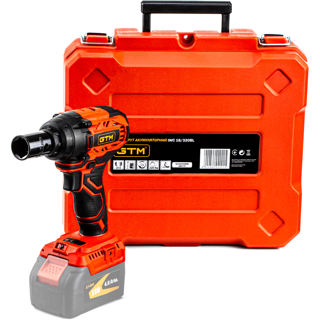 Гайковерт GTM IWC18/320BL, 18В, 320Нм, 1/2", (без АКБ та ЗП) (IWC18/320BL_BARE TOOL) - зображення 1