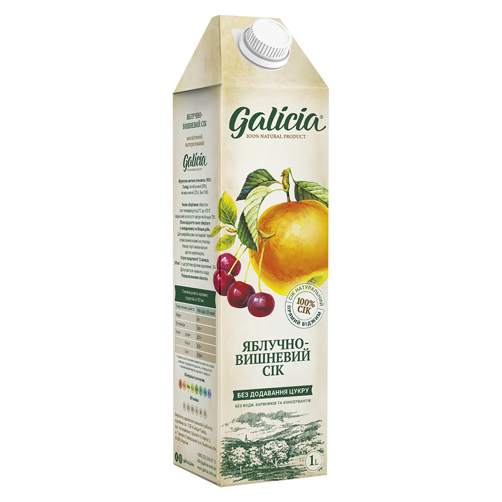 Сік Galicia Яблучно-вишневий прямого віджиму неосвітлений 1 л (4820209560145) - зображення 1