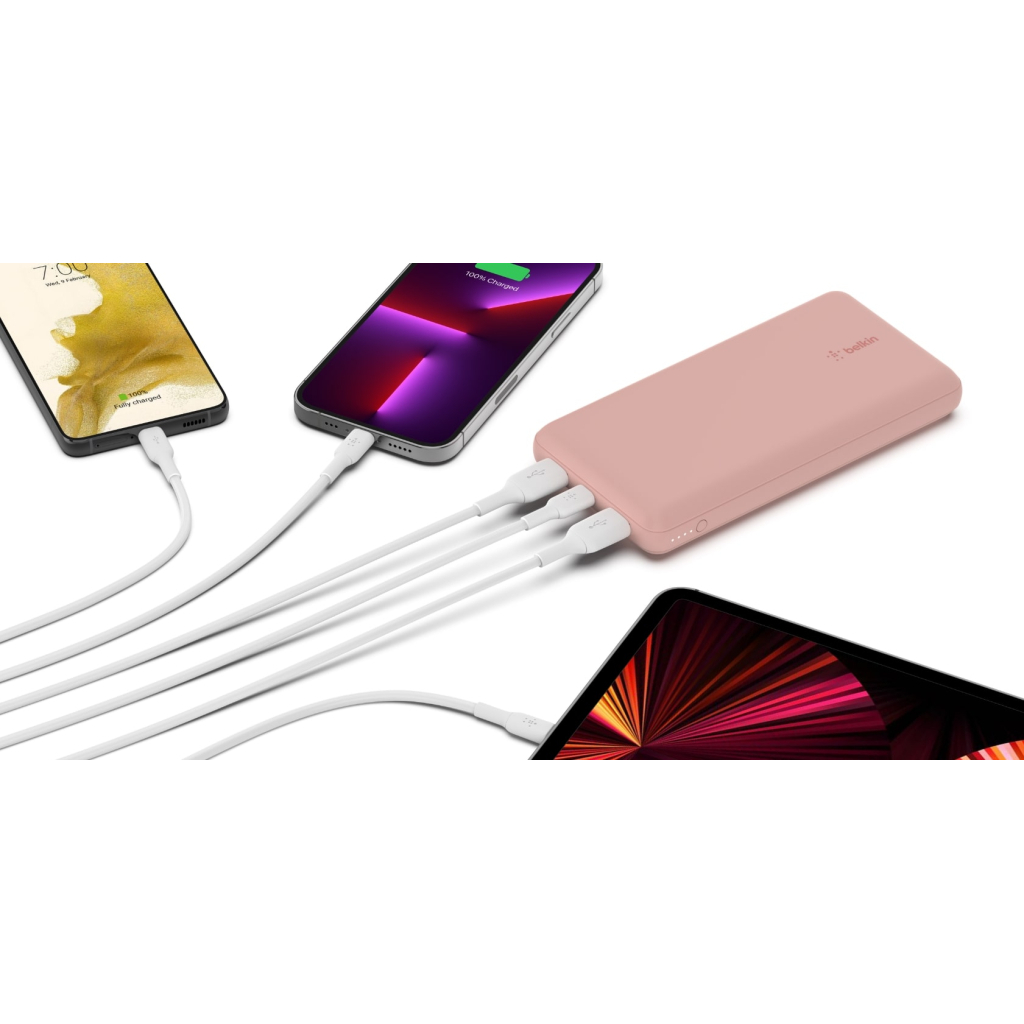 Батарея універсальна Belkin 20000mAh 15W, Dual USB-A, USB-C Rose Gold (BPB012BTRG) - зображення 3