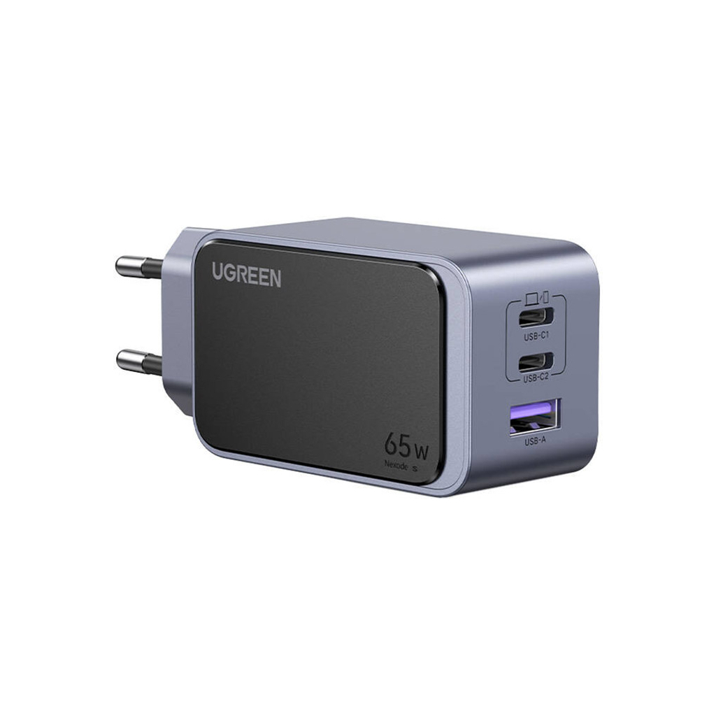 Зарядний пристрій Ugreen 3xUSB 65W (2xUSB-C+USB-A) Gan Nexode Fast Charger Grey X553 (35042) - зображення 1