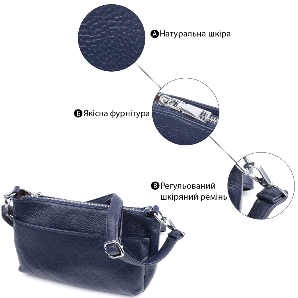 Сумка Vintage Жіноча на три відділення з натуральної шкіри Синя (22806) - зображення 4