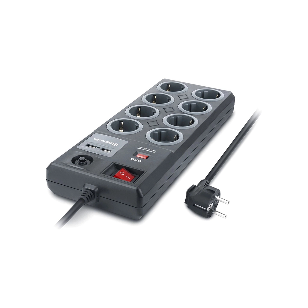 Мережевий фільтр живлення REAL-EL RS-8F USB CHARGE 3m, black (EL122300004) - зображення 9