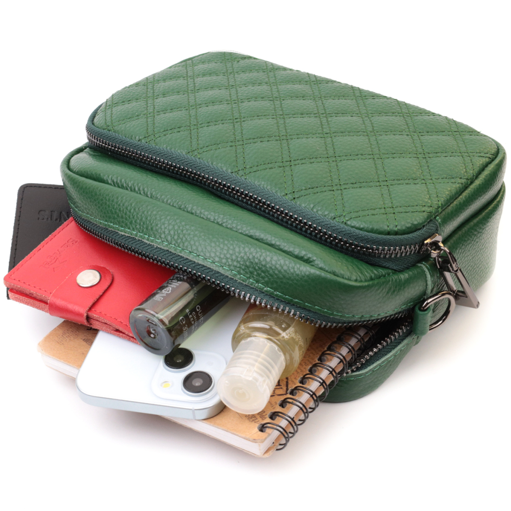 Сумка Vintage Жіноча прошита ромбами на лицьовій стороні з натуральної шкіри Зелена (22635) - зображення 10