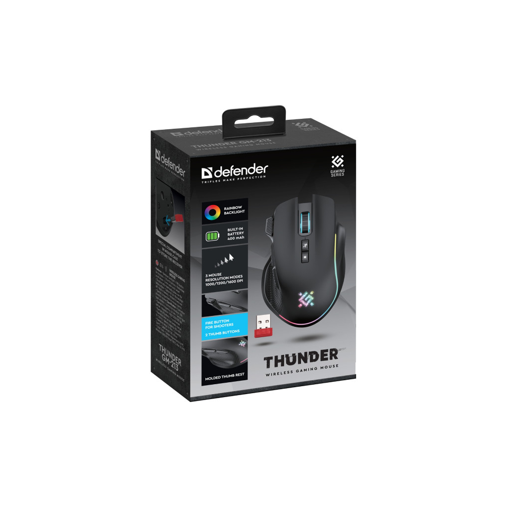 Мишка Defender Thunder GM-213 LED Wireless Black (52213) - зображення 6