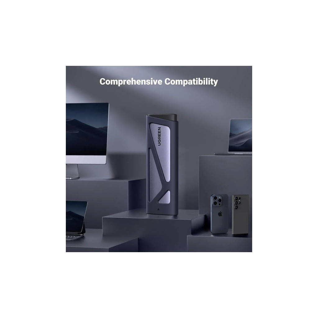 Кишеня зовнішня UGREEN USB 3.2 Gen 2 to M.2 NVMe/SATA 10Gbps UASP TRIM CM767 gray (15813) - зображення 3