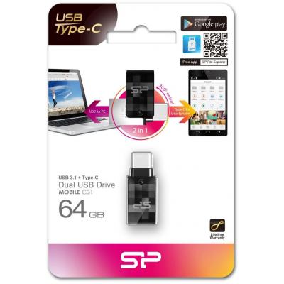 USB флеш накопичувач Silicon Power 64GB Mobile C31 USB 3.1 / USB Type-C (SP064GBUC3C31V1K) - зображення 4