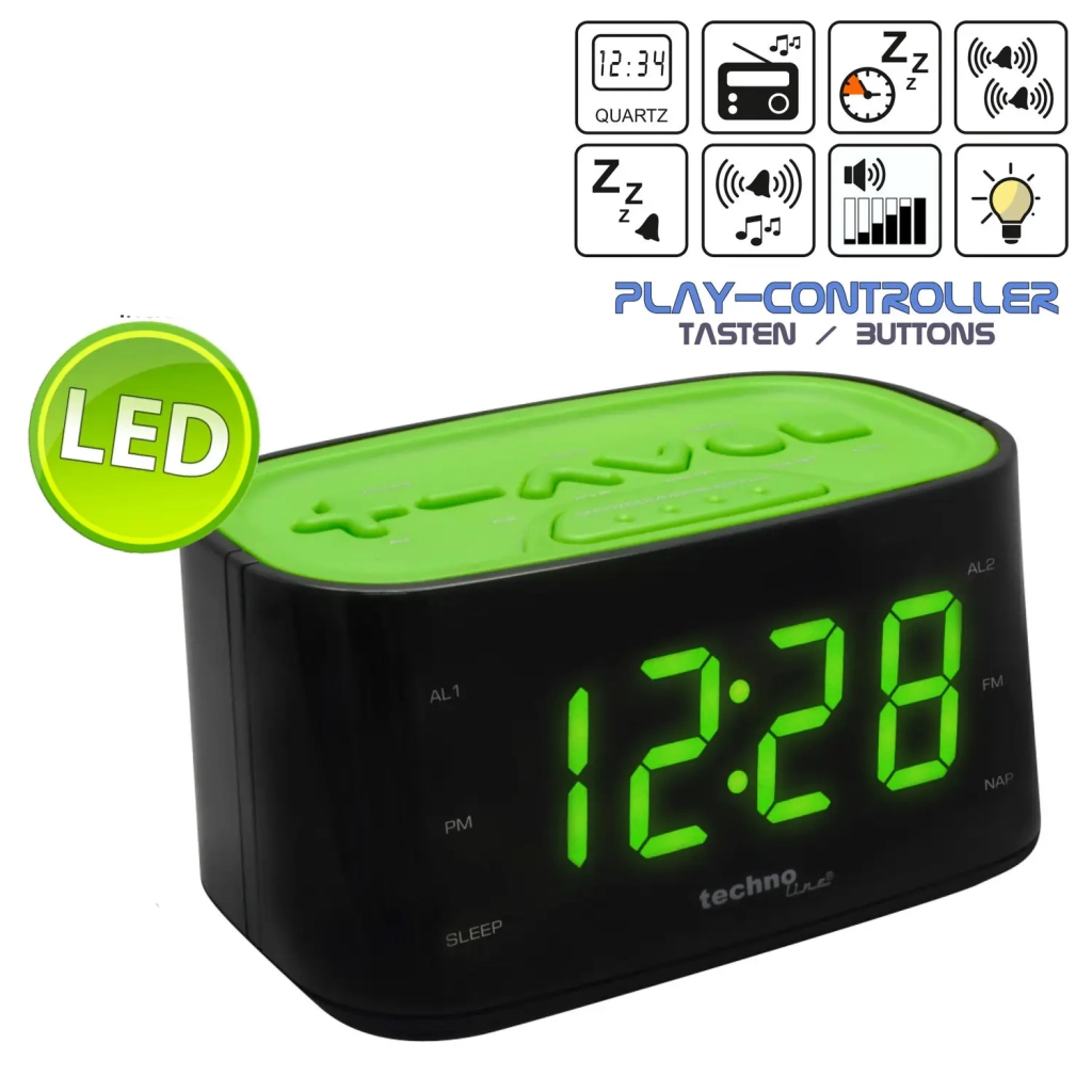 Настільний годинник Technoline WT465 з радіо Black/Green (WT465 grun) (DAS301825) - зображення 5