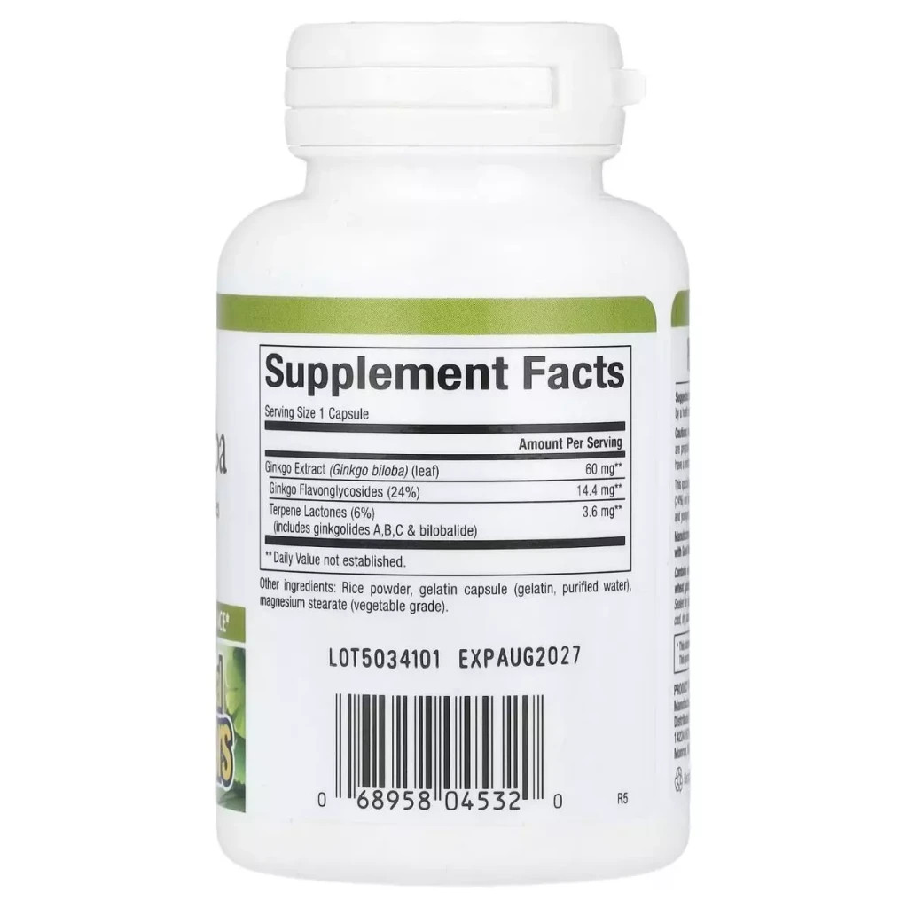 Вітамінно-мінеральний комплекс Natural Factors Гінкго Білоба, Ginkgo Biloba, 60 капсул (NFS-04532) - зображення 2
