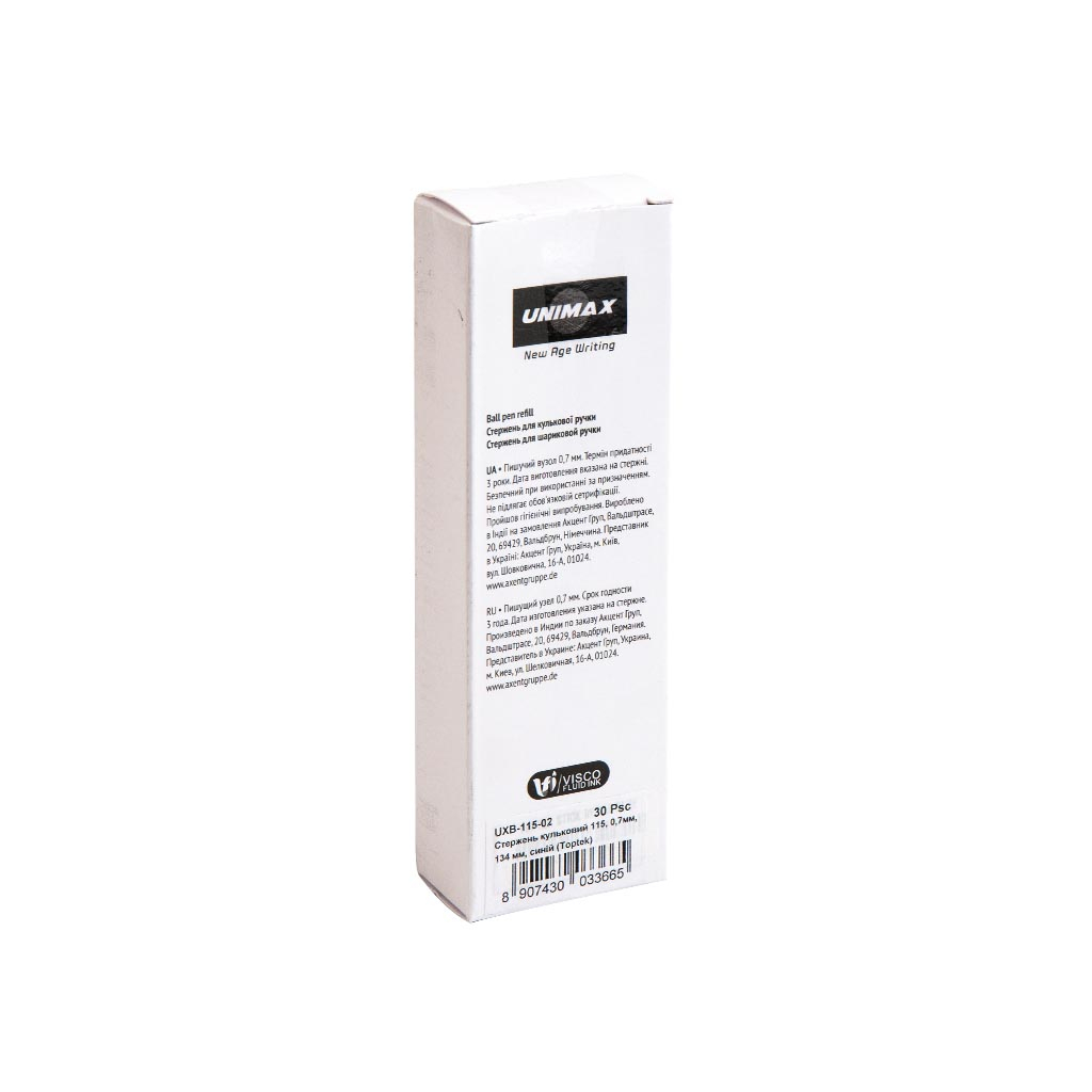 Стержень кульковий Unimax Toptek 0,7 мм 134 мм Синій (UXB-115-02) - зображення 2