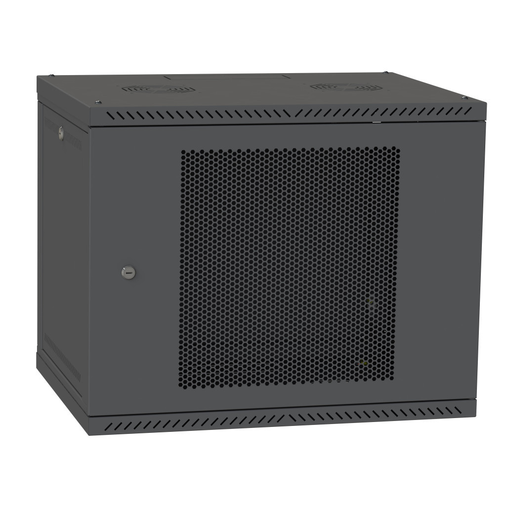 Шафа настінна Ipcom 9U, 600*450, перфорація, RAL9005 (СН-9U-060х045-ДП-9005) - зображення 1