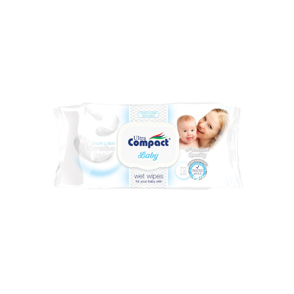 Дитячі вологі серветки Ultra Compact Sensetive 72 шт з клапаном (8697420532437) - зображення 1