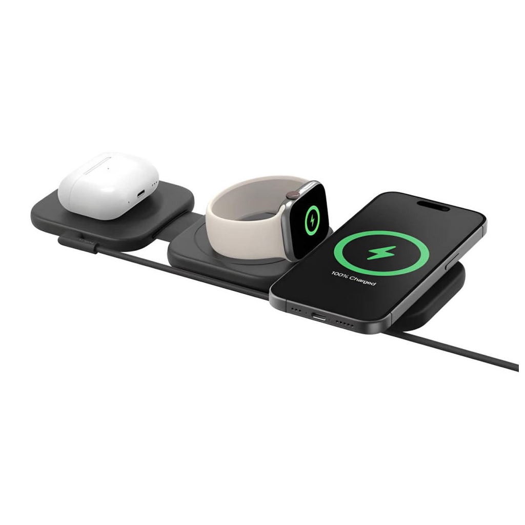 Зарядний пристрій Belkin 3in1 Travel Pad Wireless Qi2 15W Black (WIZ024VFBK) - зображення 4