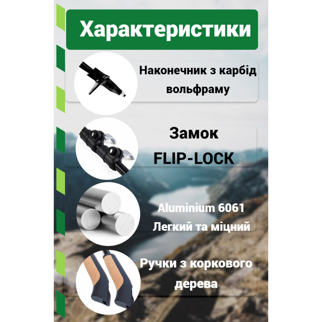 Палиці для скандинавської ходи PowerPlay 9104 Lykke Black/Green 80-135 см (PP_9104_LYKKE) - изображение 9