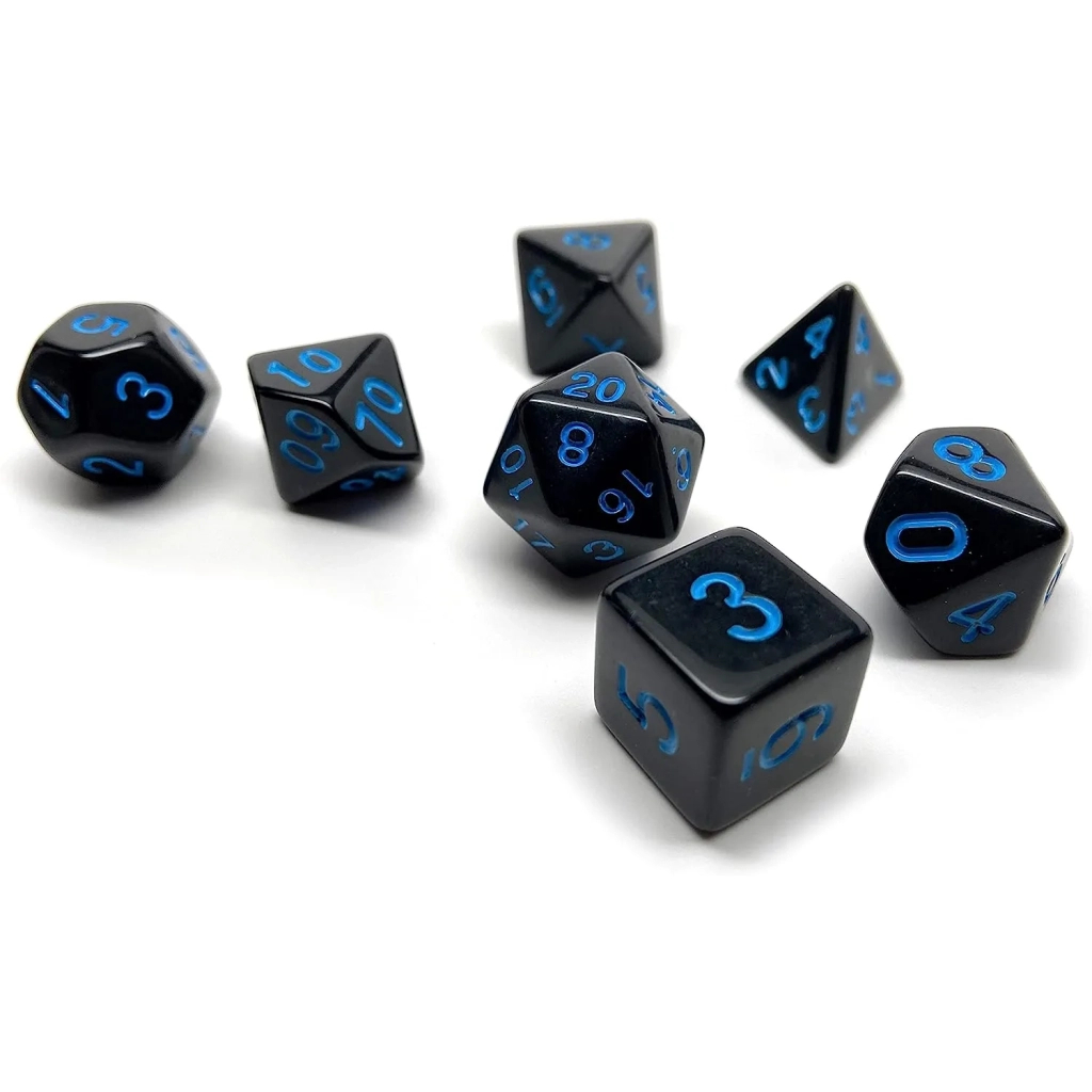 Набір кубиків для настільних ігор Games 7 Days Opaque 7 Dice Set - Black (w-blue) (g7dopaq12) - изображение 3