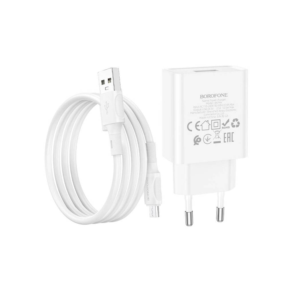 Зарядний пристрій BOROFONE BA74A Aspirer USB + cable USB to Micro 5P White (6974443388664) - зображення 5