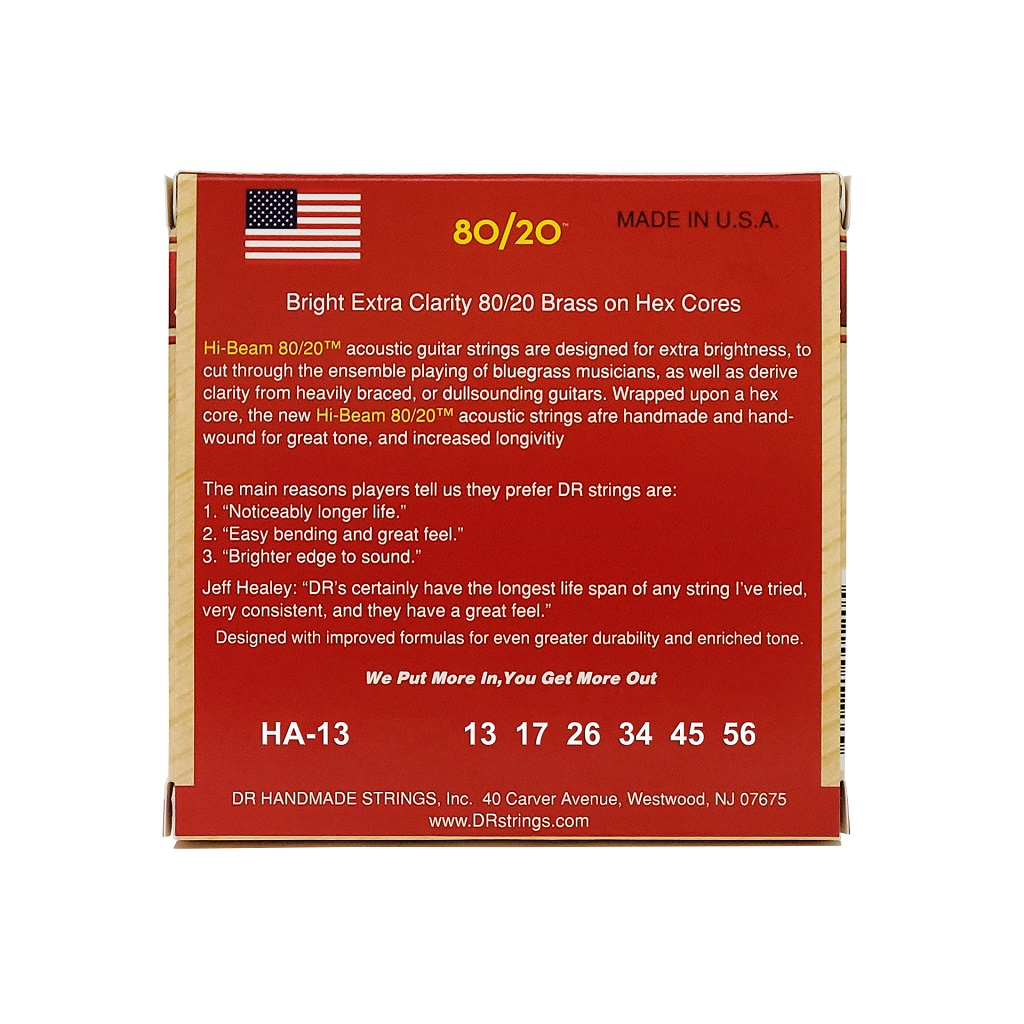 Струни для гітари DR Strings HI-BEAM Acoustic 80/20 Bronze - Medium (13-56) (HA-13) - зображення 3