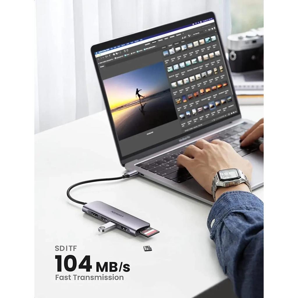 Концентратор Ugreen USB-C to 3xUSB 3.0 + HDMI + SD/TF CM195 gray (70410) - зображення 4