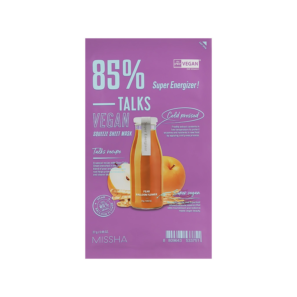 Маска для обличчя Missha Talks Vegan Squeeze Sheet Mask Super Energizer 27 г (8809643533751) - зображення 1