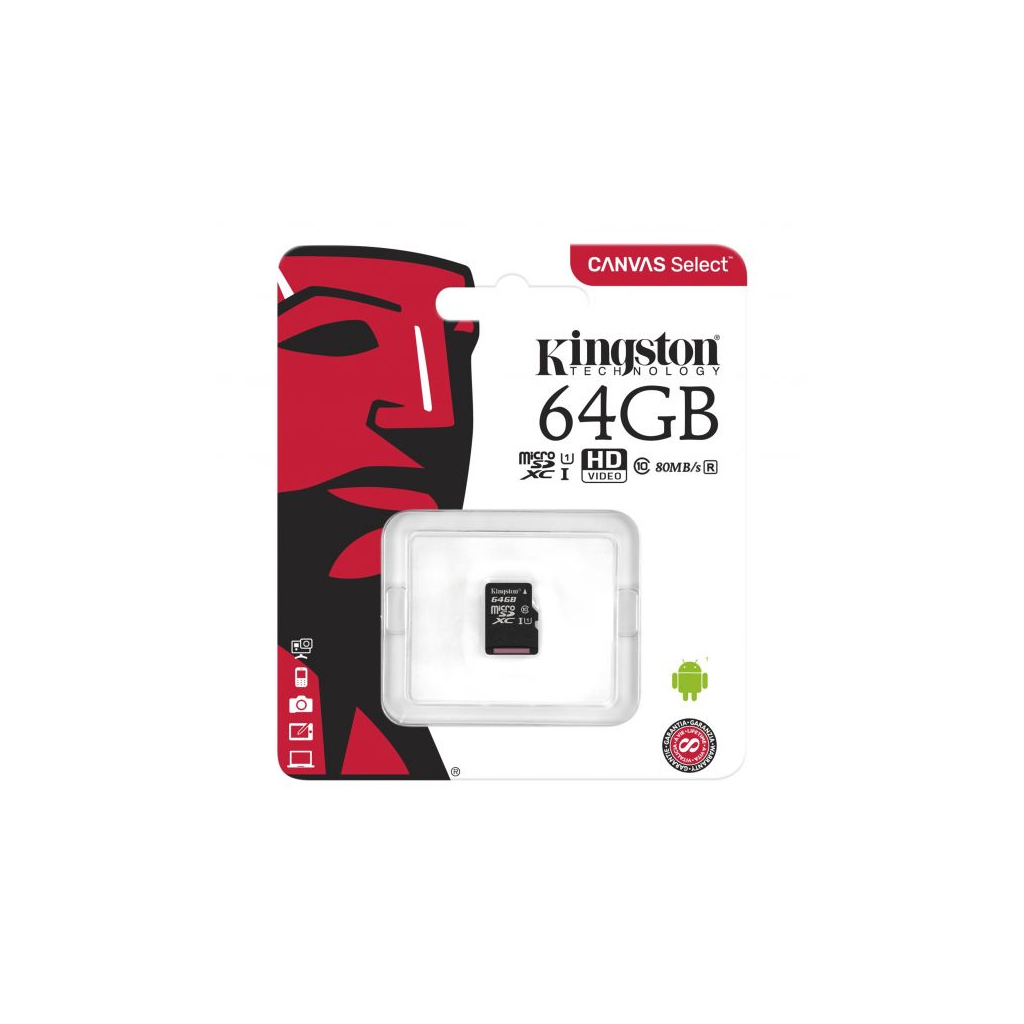 Карта пам'яті Kingston 64GB microSDXC Class 10 Canvas Select Plus 100R A1 (SDCS2/64GBSP) - зображення 3