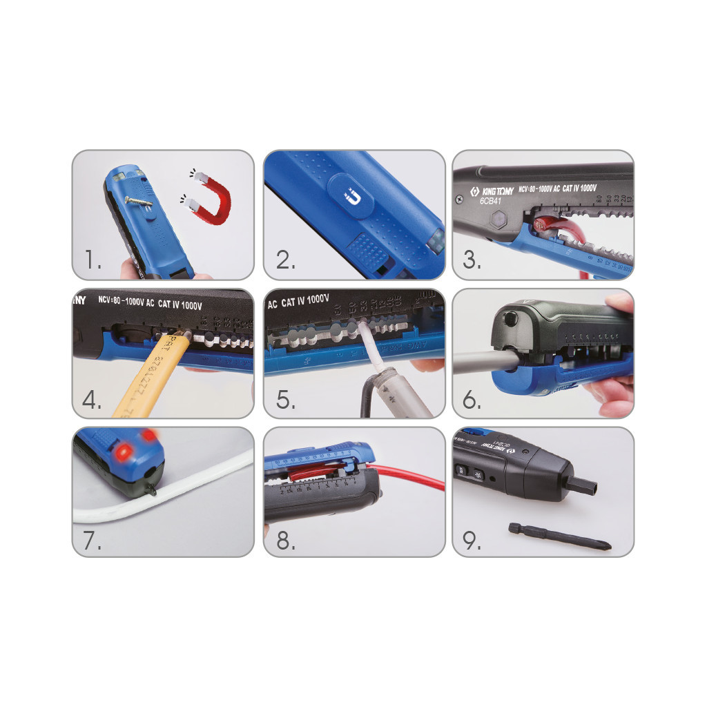 Викрутка KING TONY тестер напруги 80-1000 В, під змінні біти (6CB41) - зображення 2